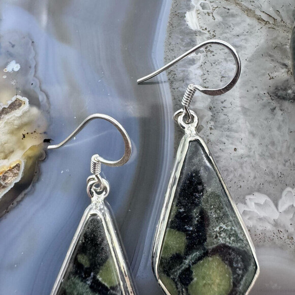 Sterling Silver Southwestern Style Kite Kambaba Jasper Dangle Earrings For Women - Picture 6 of 10